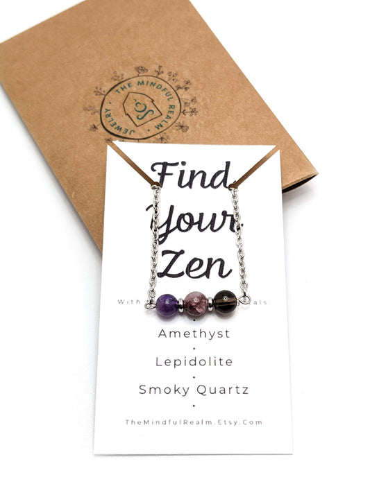 Find Your Zen - Amethyst, Lepidolite, Smoky Quartz Necklace
