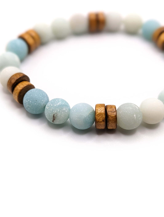 Amazonite beads and Coconut husk spacer beads stretch bracelet made with 8mm beads