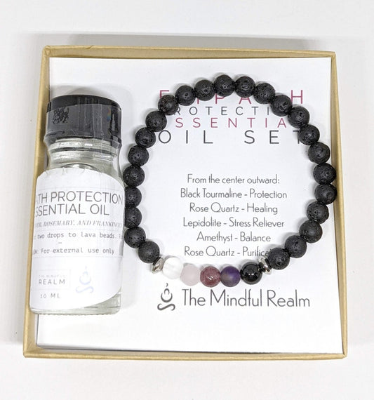 Empath Protection Essential Oil Blend with Crystal and Lava Bead Diffuser Stretch Bracelet for Empaths, HSP