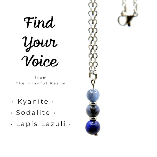 Find Your Voice - Kyanite, Sodalite, and Lapis Lazuli Hanging Pendant Throat Chakra Necklace