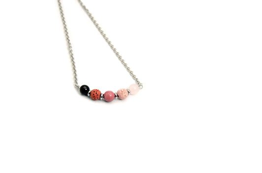 You are Appreciated Diffuser Necklace- Garnet, Rhodonite, and Rose Quartz Necklace  with Lava Beads