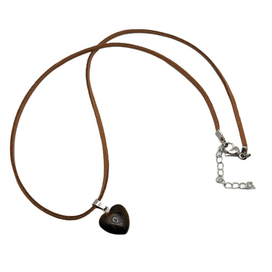 Tiger's Eye Heart Necklace on Vegan Leather
